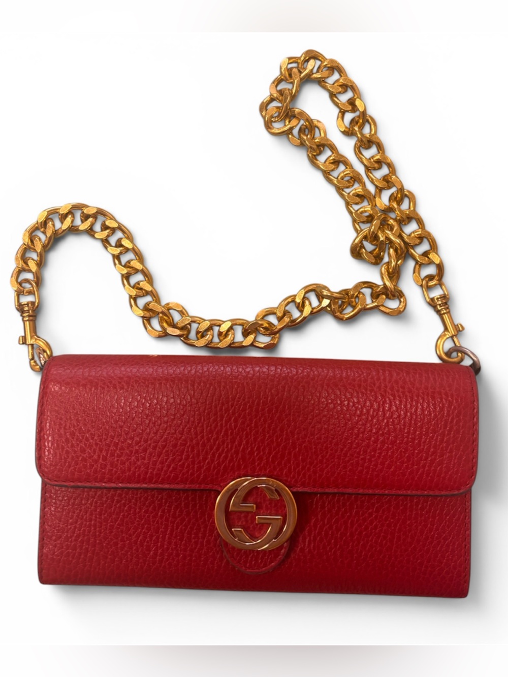 Gucci Red Pebbled Leather Wallet with Gold GG Hardware - Picture 6 of 12